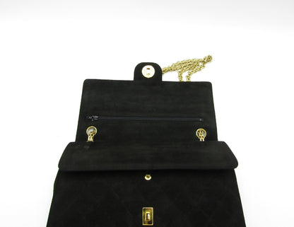 CHANEL Matelasse Chain Shoulder Bag, 25cm, Double Flap, Suede, Black, G Hardware