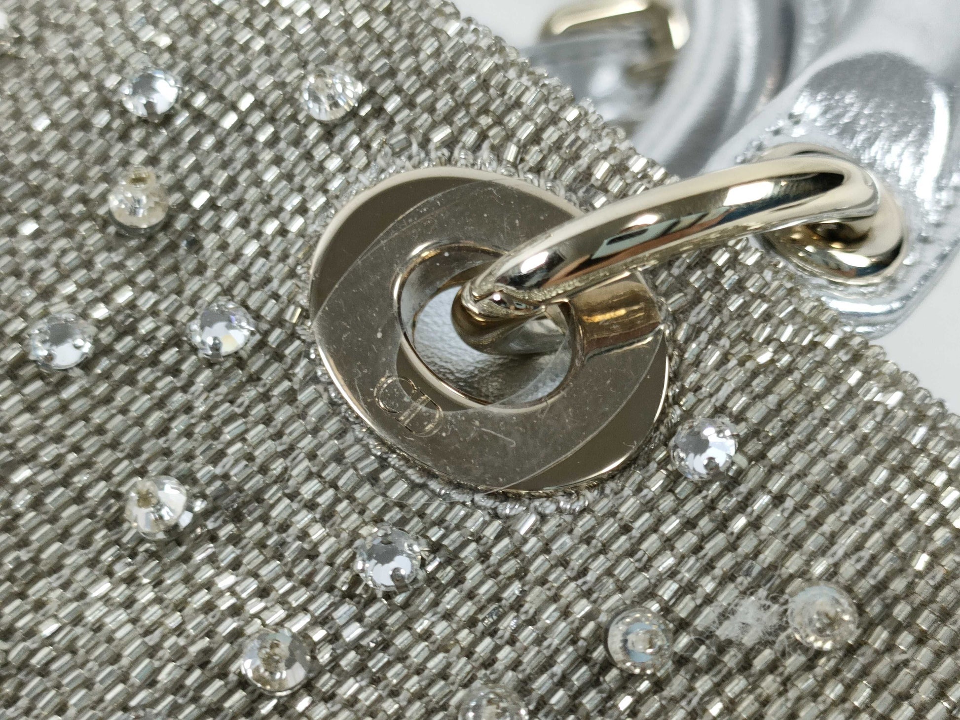 Dior D-Joy Micro Silver Lambskin Beaded Rhinestone 2-Way Handbag