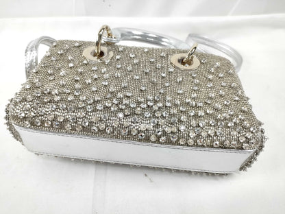 Dior D-Joy Micro Silver Lambskin Beaded Rhinestone 2-Way Handbag
