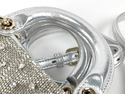 Dior D-Joy Micro Silver Lambskin Beaded Rhinestone 2-Way Handbag