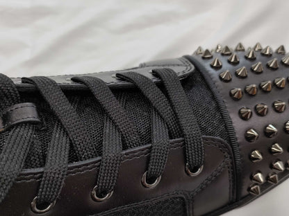 Christian Louboutin Men's Spiked Calfskin Mesh High-Top Sneakers in Black, Size 44.5