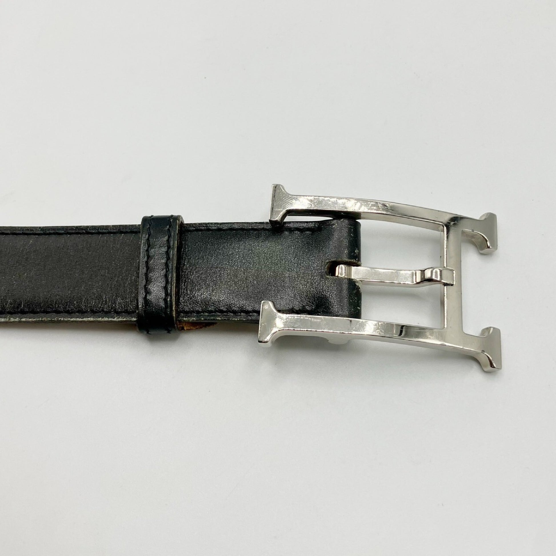 HERMES Leather Belt Engraved K Belt