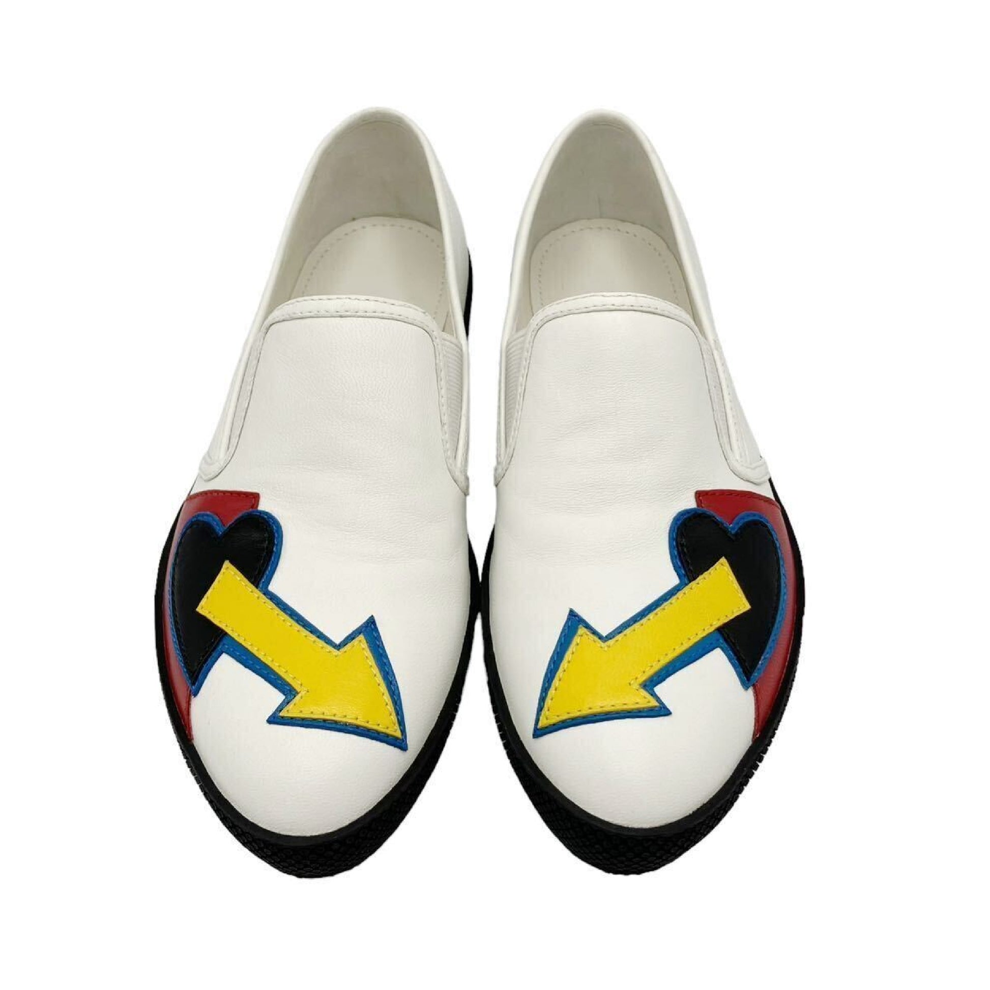PRADA Slip-On Heart Leather Flat Shoes White Size 35 Sneakers