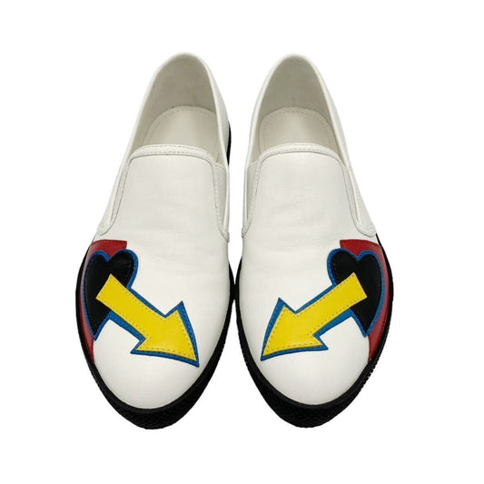 PRADA Slip-On Heart Leather Flat Shoes White Size 35 Sneakers