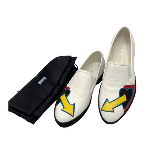 PRADA Slip-On Heart Leather Flat Shoes White Size 35 Sneakers