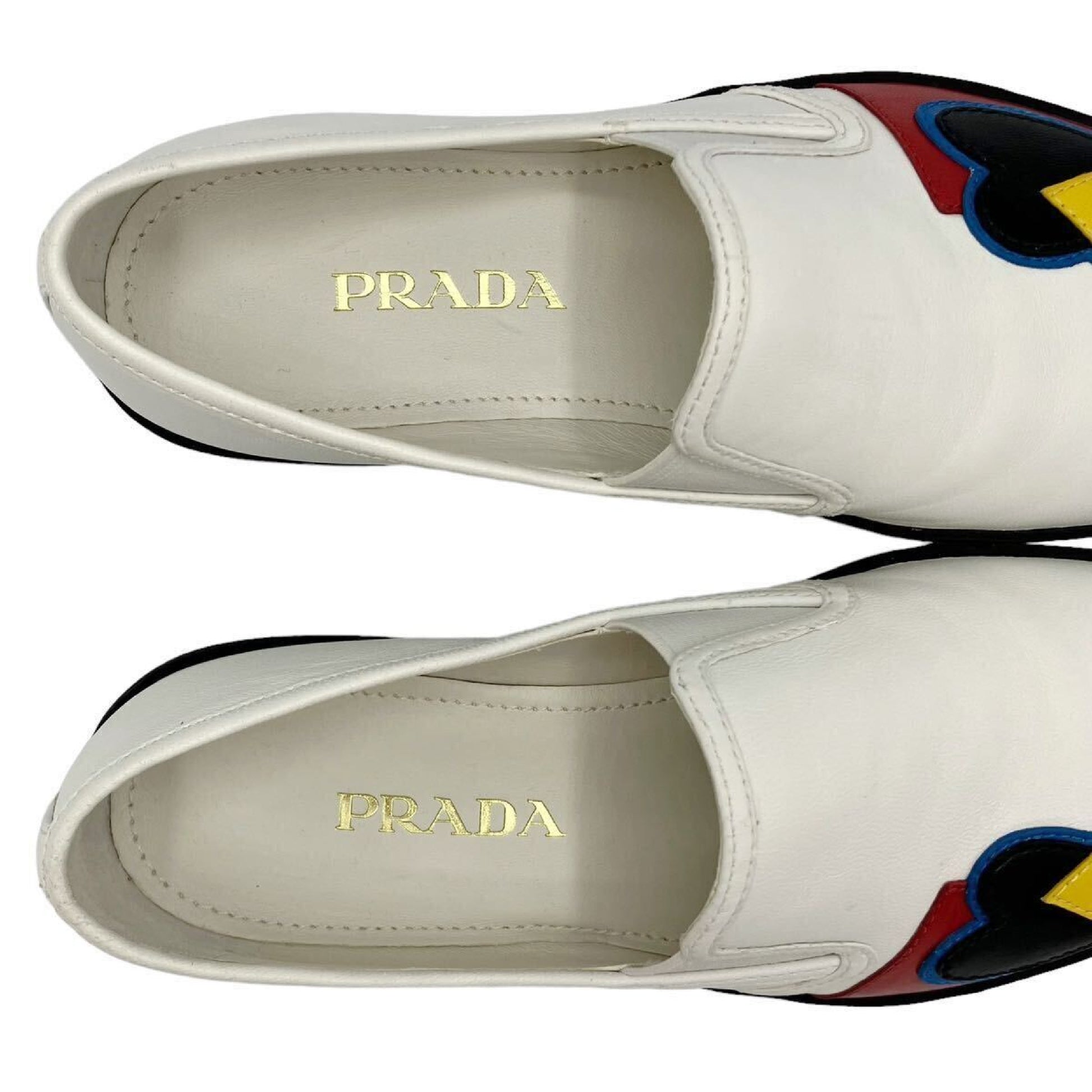 PRADA Slip-On Heart Leather Flat Shoes White Size 35 Sneakers