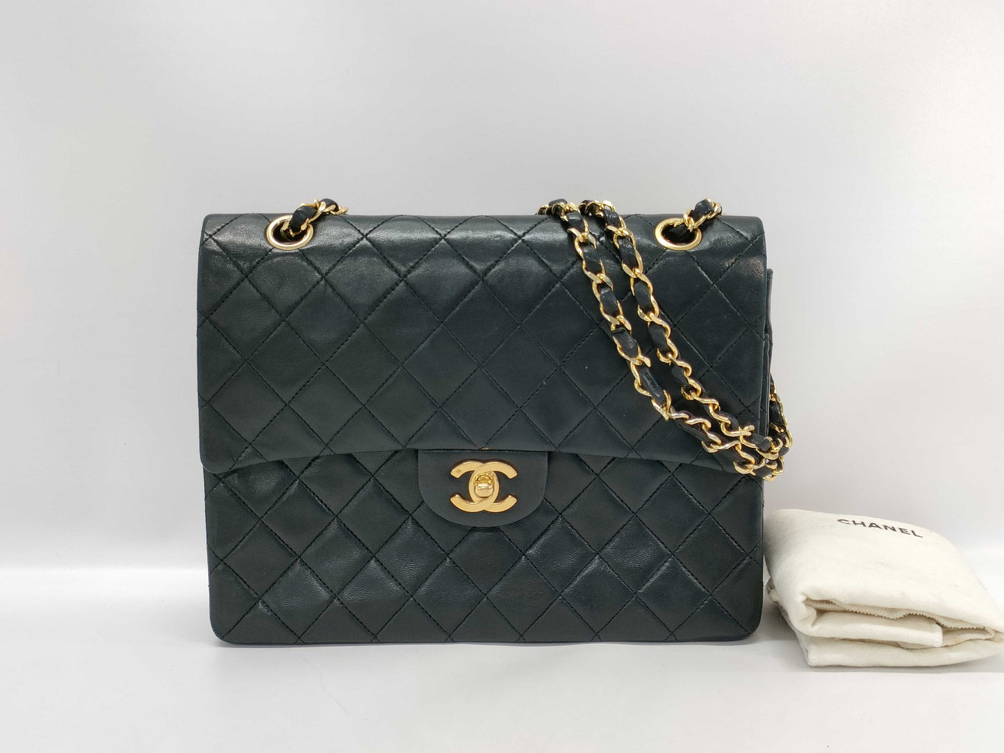 CHANEL Matelasse Double Flap Matelasse Chain Shoulder Bag 25 Black with Gold Hardware