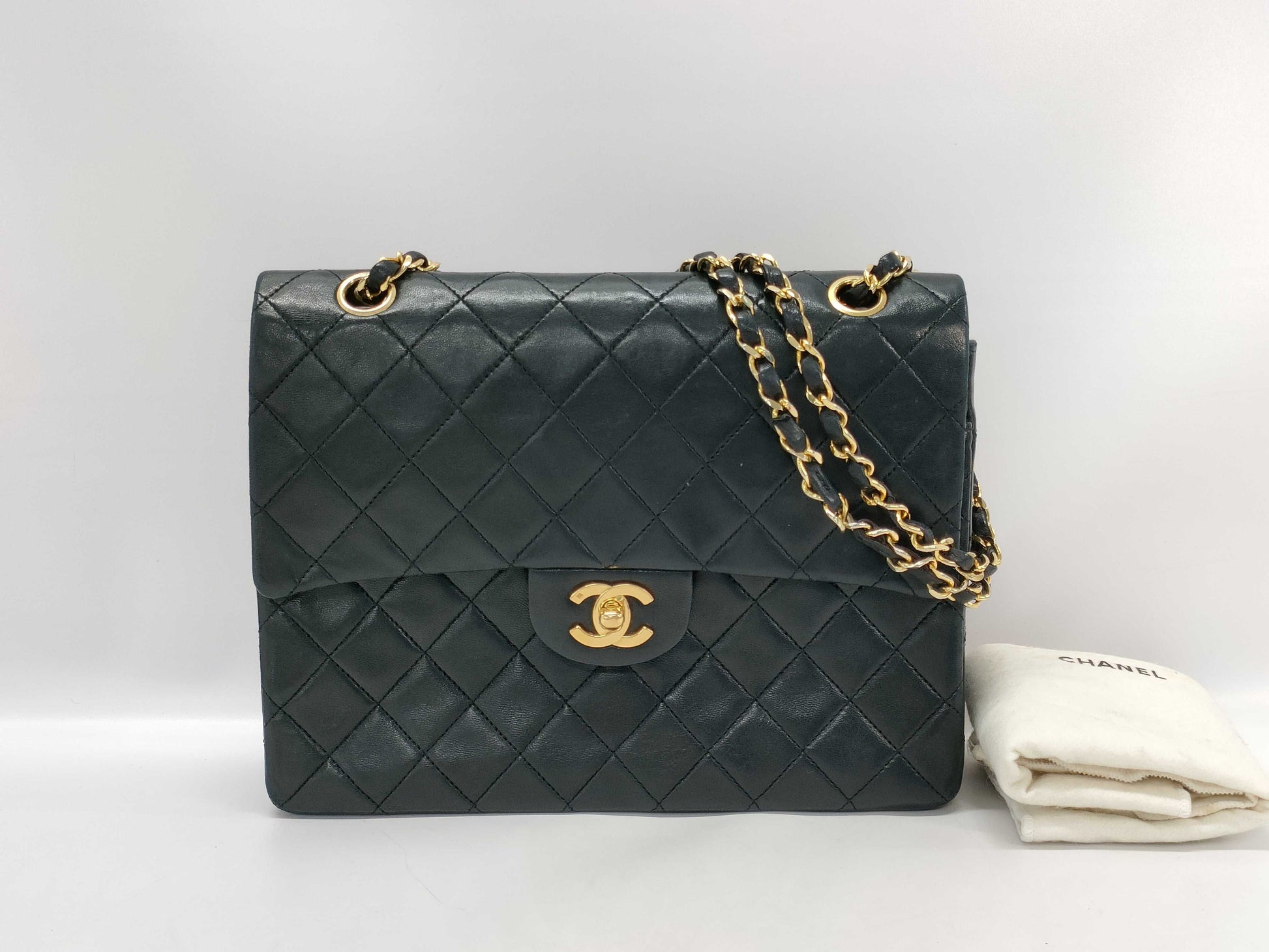 CHANEL Matelasse Double Flap Matelasse Chain Shoulder Bag 25 Black with Gold Hardware