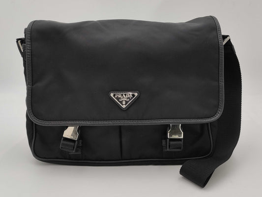 PRADA Prada Nylon and Leather Shoulder Messenger Bag