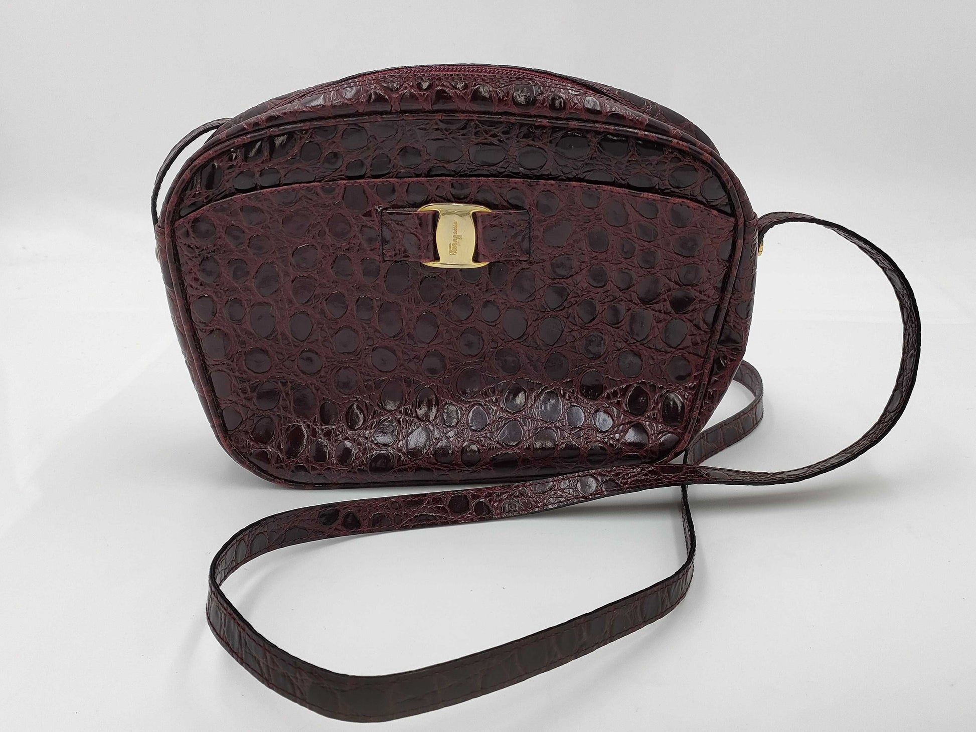 Salvatore Ferragamo Vara Crocodile Embossed Shoulder Bag