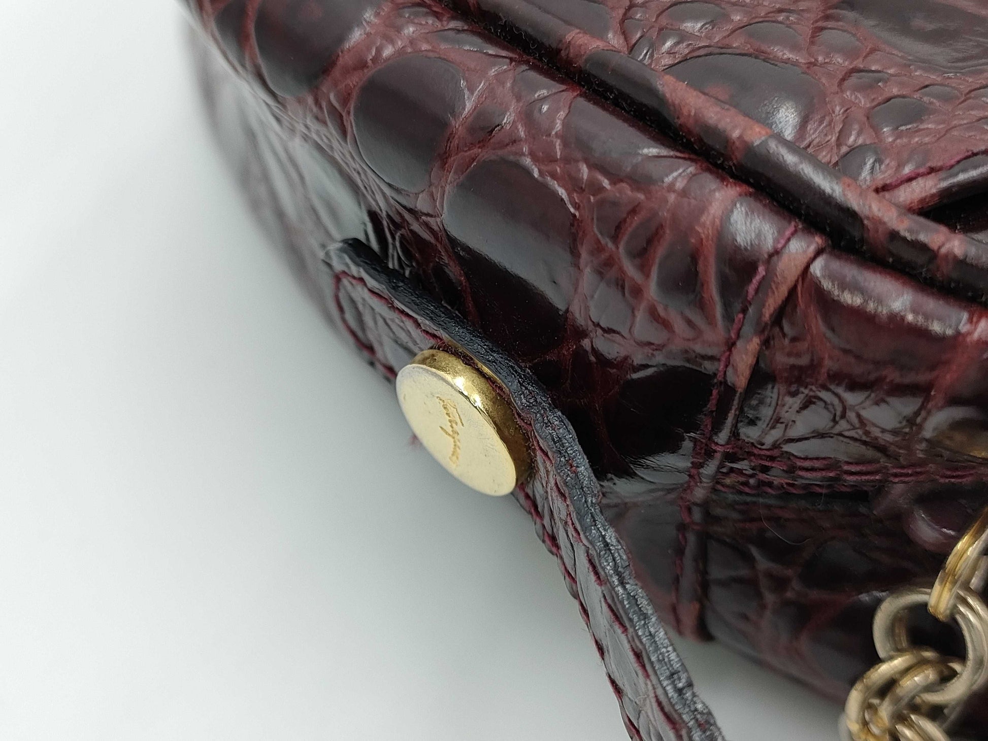 Salvatore Ferragamo Vara Crocodile Embossed Shoulder Bag
