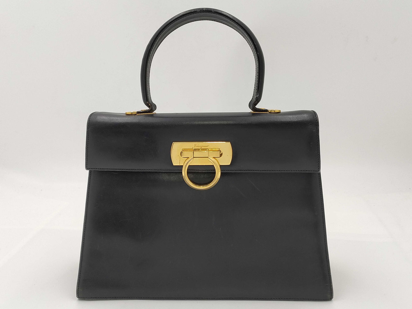 Salvatore Ferragamo Gancini black leather handbag
