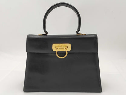 Salvatore Ferragamo Gancini black leather handbag