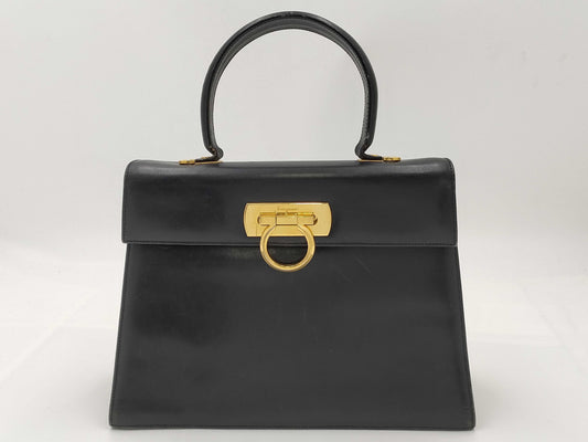 Salvatore Ferragamo Gancini black leather handbag