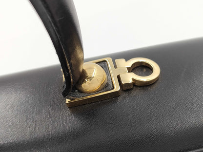 Salvatore Ferragamo Gancini Leather Handbag, Black, 2-Way
