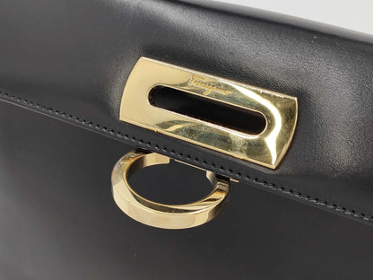 Salvatore Ferragamo Gancini Leather Handbag, Black, 2-Way