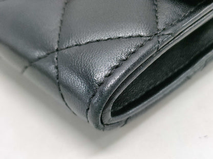 CHANEL Classic Mini Chain Wallet Matelasse, Black, Lambskin, AP0238, Size 30