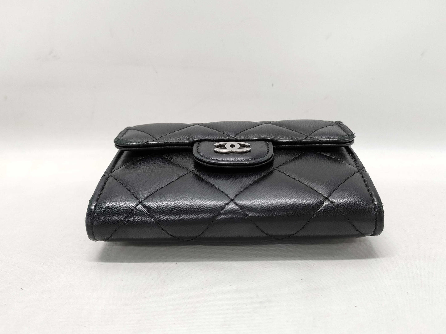 CHANEL Classic Mini Chain Wallet Matelasse, Black, Lambskin, AP0238, Size 30