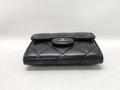 CHANEL Classic Mini Chain Wallet Matelasse, Black, Lambskin, AP0238, Size 30