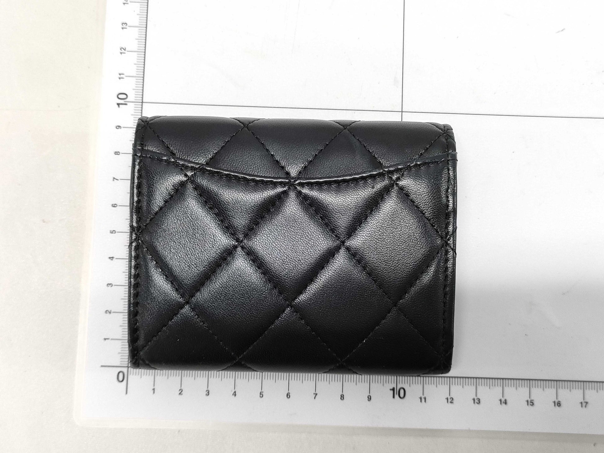 CHANEL Classic Mini Chain Wallet Matelasse, Black, Lambskin, AP0238, Size 30