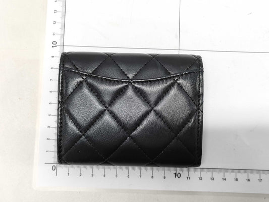 CHANEL Classic Mini Chain Wallet Matelasse, Black, Lambskin, AP0238, Size 30