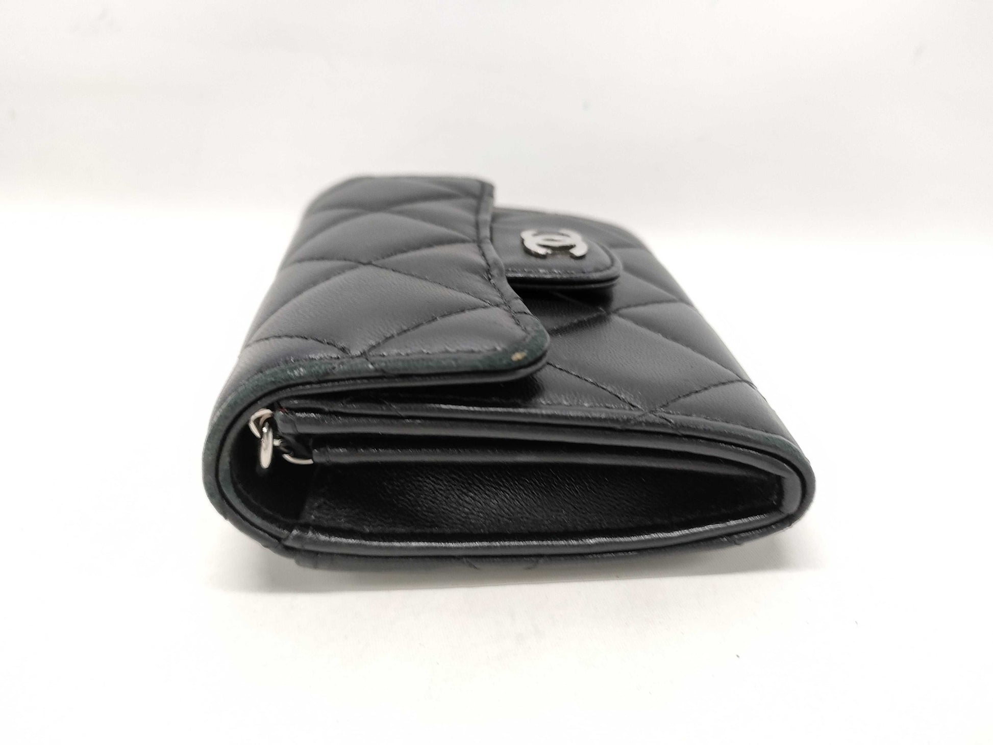 CHANEL Classic Mini Chain Wallet Matelasse, Black, Lambskin, AP0238, Size 30