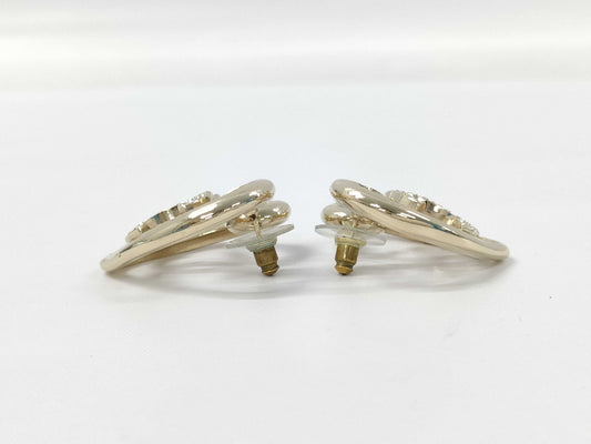 CHANEL CHANEL Earrings Gold Rhinestone Heart Coco Mark F23C Earrings