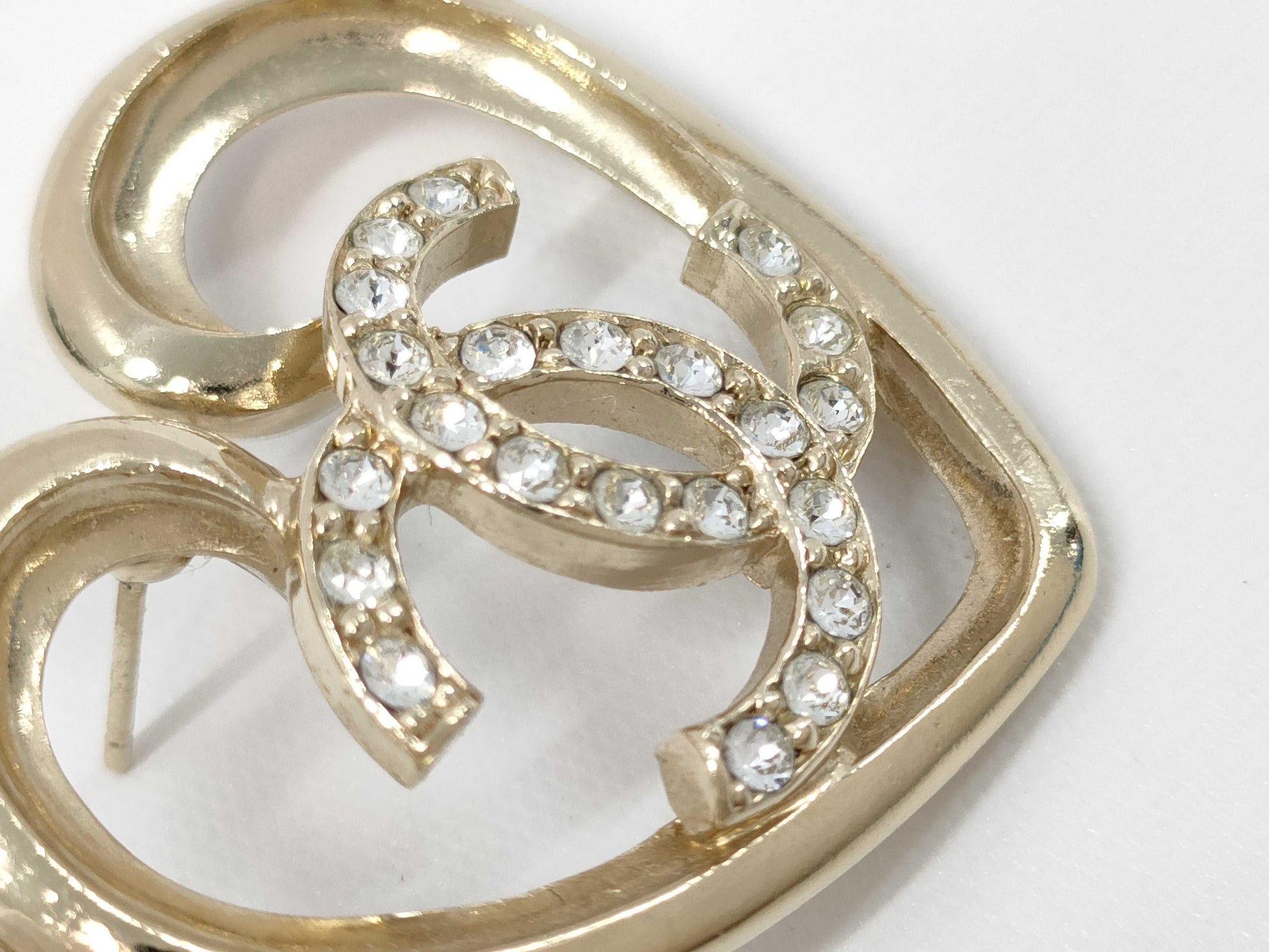CHANEL CHANEL Earrings Gold Rhinestone Heart Coco Mark F23C Earrings