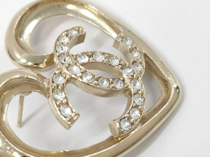 CHANEL CHANEL Earrings Gold Rhinestone Heart Coco Mark F23C Earrings