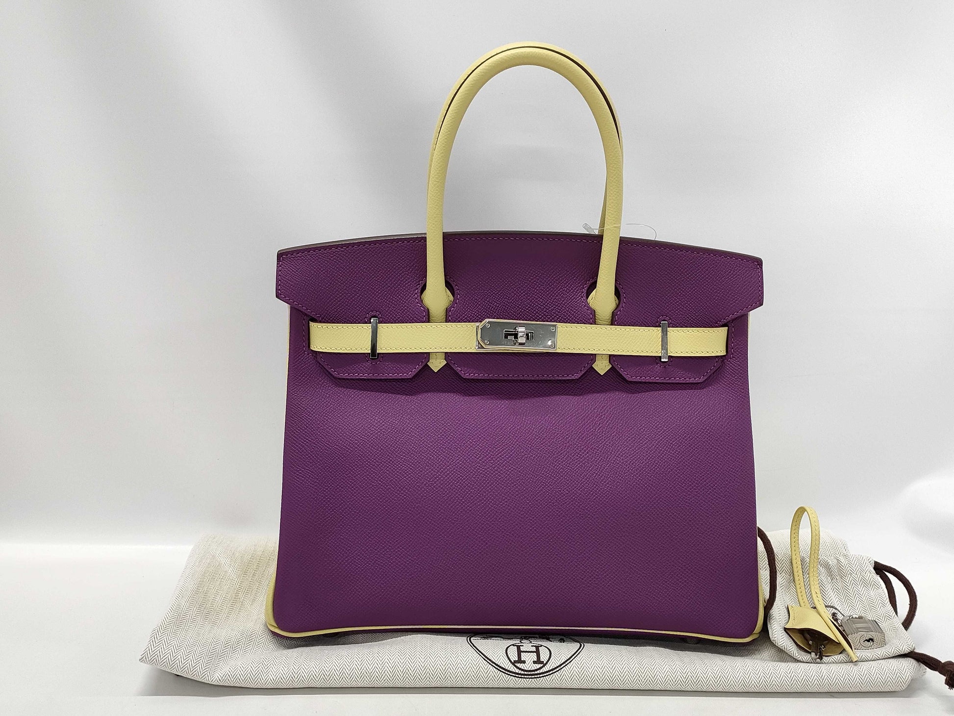 HERMES Birkin 30 Personal Order, Epsom Leather, Anemone, Jaune Poussin, Silver Hardware, T-Stamp, Handbag