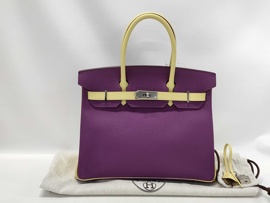 HERMES Birkin 30 Personal Order, Epsom Leather, Anemone, Jaune Poussin, Silver Hardware, T-Stamp, Handbag