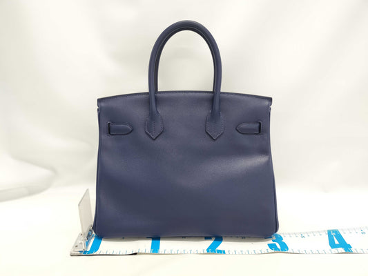 HERMES Birkin 30 Epsom Leather Blue Saphir Gold Hardware X Stamp Handbag