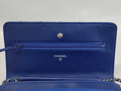 CHANEL Chain Wallet 2.55 Matelasse Cotton Blue Silver Hardware 18 Series with Sticker and Card Included Shoulder Bag