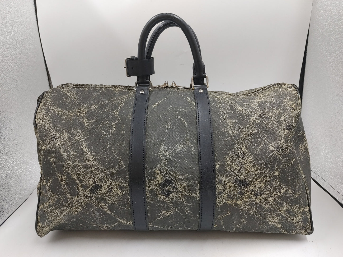 LOUIS VUITTON Damier Carbon Keepall 45 N41415 DU4130 Microfiber Noir Boston Bag with Poignier