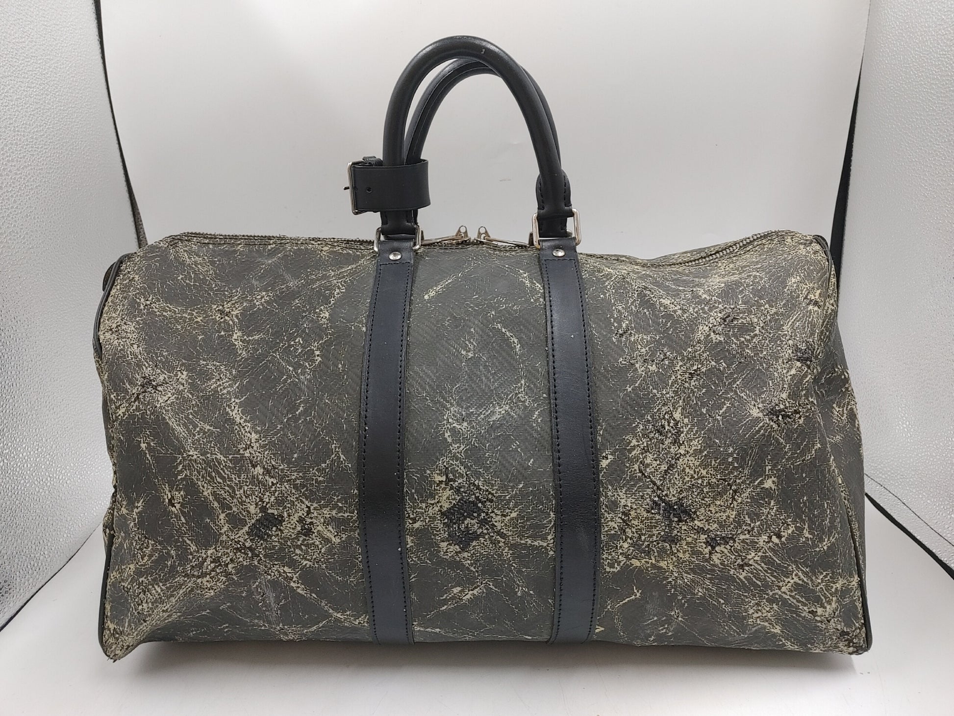 LOUIS VUITTON Damier Carbon Keepall 45 N41415 DU4130 Microfiber Noir Boston Bag with Poignier