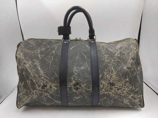 LOUIS VUITTON Damier Carbon Keepall 45 N41415 DU4130 Microfiber Noir Boston Bag with Poignier