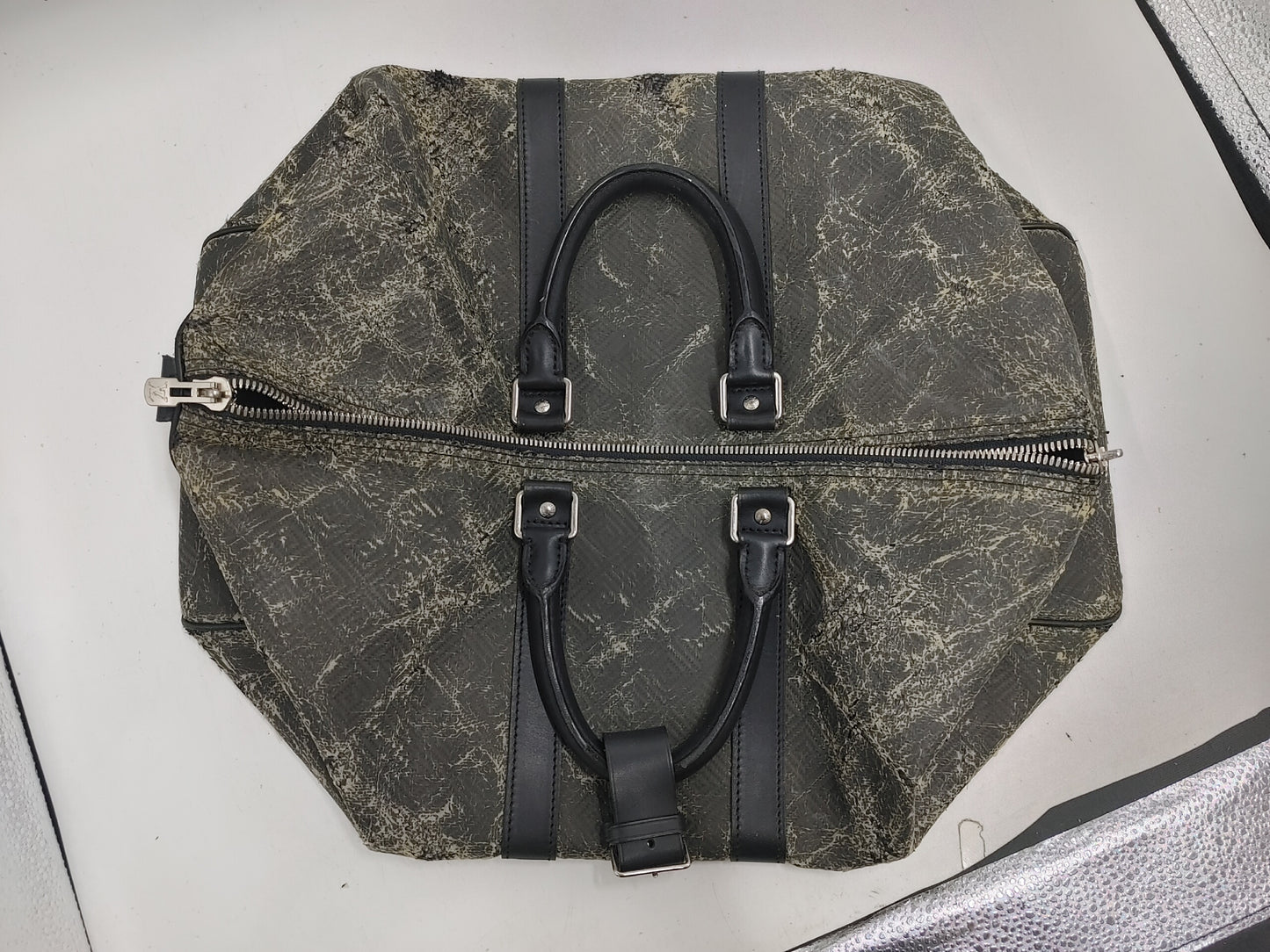 LOUIS VUITTON Damier Carbon Keepall 45 N41415 DU4130 Microfiber Noir Boston Bag with Poignier