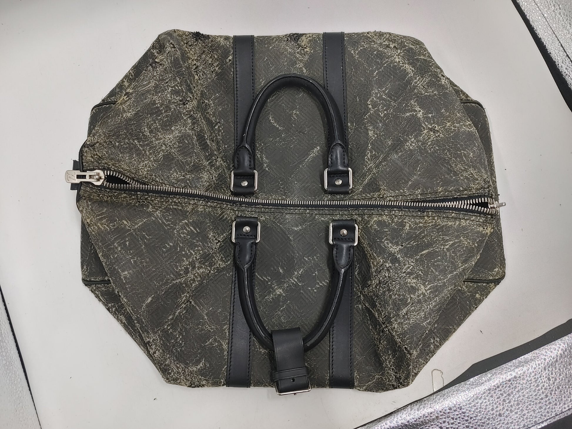 LOUIS VUITTON Damier Carbon Keepall 45 N41415 DU4130 Microfiber Noir Boston Bag with Poignier