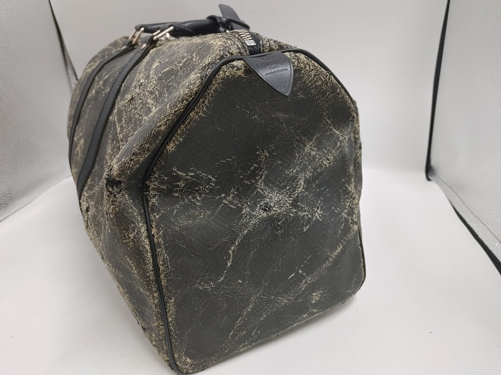 LOUIS VUITTON Damier Carbon Keepall 45 N41415 DU4130 Microfiber Noir Boston Bag with Poignier
