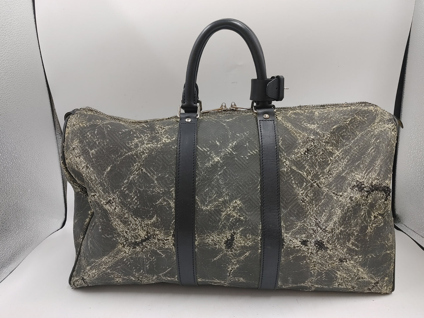 LOUIS VUITTON Damier Carbon Keepall 45 N41415 DU4130 Microfiber Noir Boston Bag with Poignier