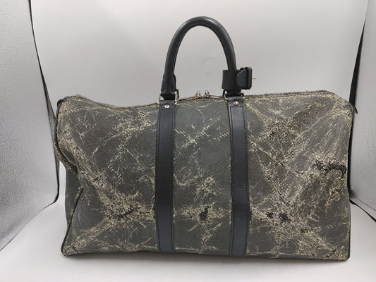 LOUIS VUITTON Damier Carbon Keepall 45 N41415 DU4130 Microfiber Noir Boston Bag with Poignier