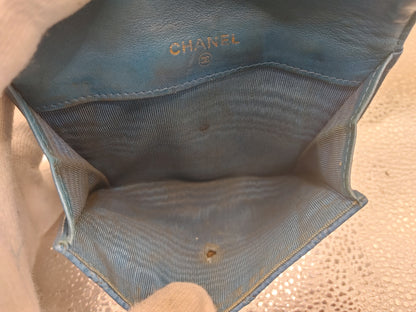 CHANEL Bicolor Double-Hook Compact Wallet with Seal 4773277 Caviar Skin Blue Wallet