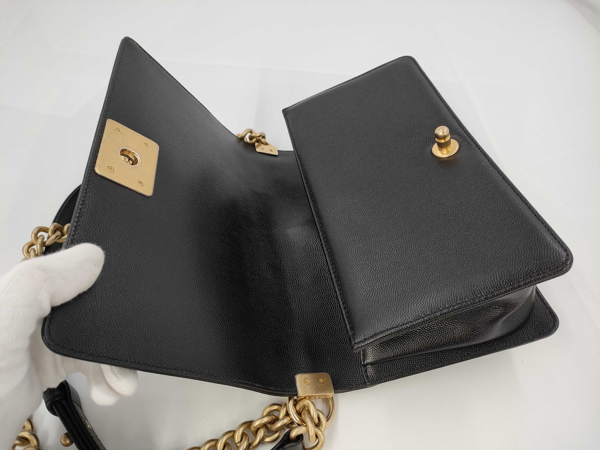 CHANEL Boy Chanel Caviar Skin Black GP 26 Series Shoulder Bag