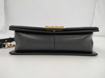 CHANEL Boy Chanel Caviar Skin Black GP 26 Series Shoulder Bag