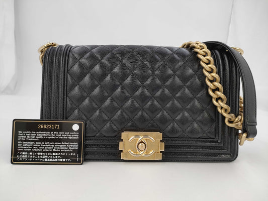 CHANEL Boy Chanel Caviar Skin Black GP 26 Series Shoulder Bag