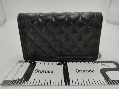 CHANEL Boy Chanel Caviar Skin Chain Wallet with Random Plate Shoulder Bag