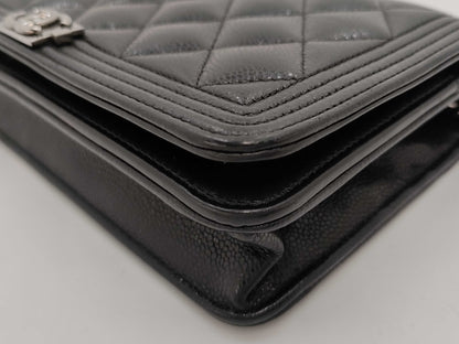 CHANEL Boy Chanel Caviar Skin Chain Wallet with Random Plate Shoulder Bag