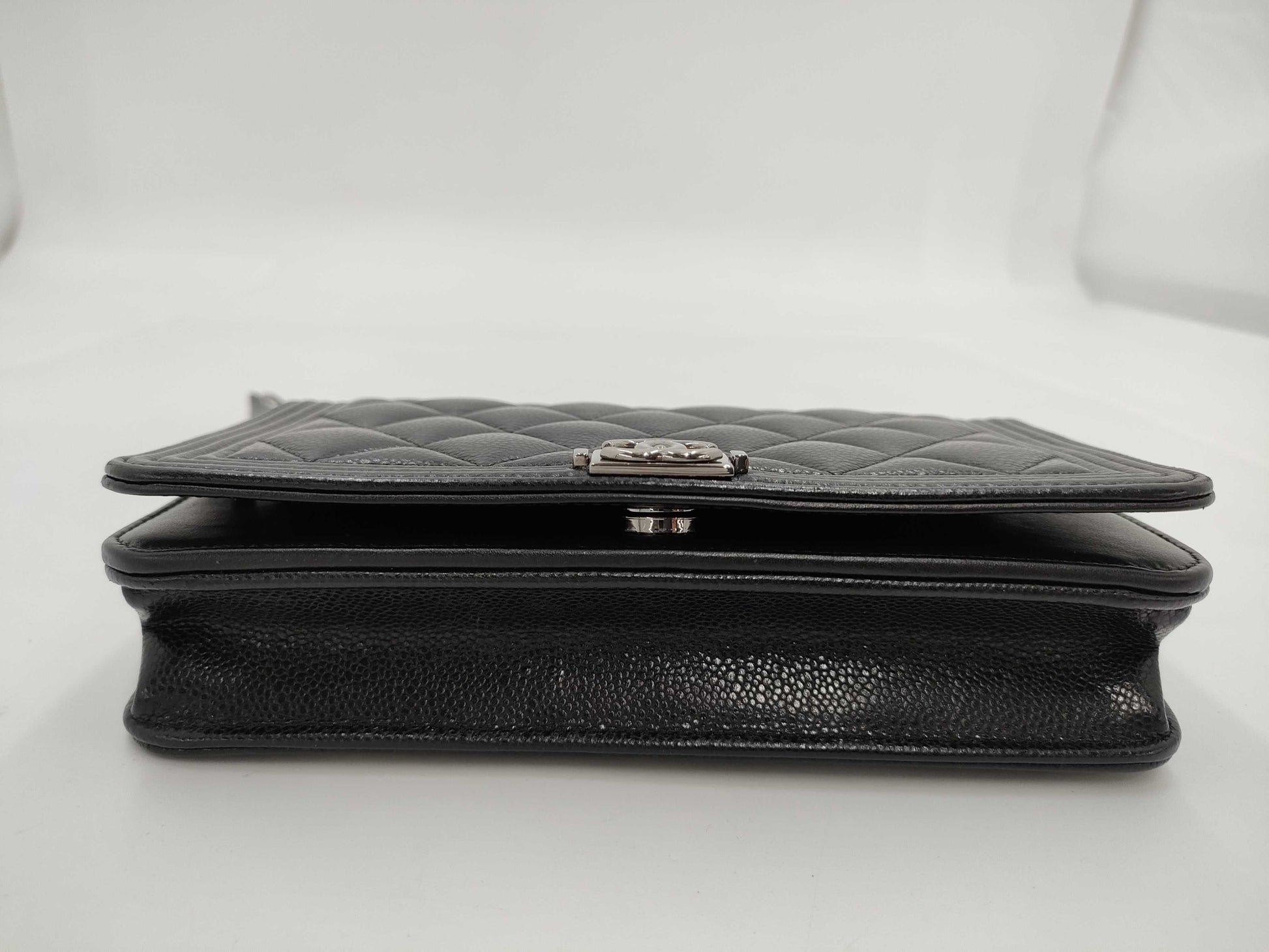 CHANEL Boy Chanel Caviar Skin Chain Wallet with Random Plate Shoulder Bag