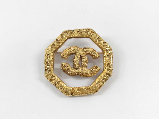CHANEL Lava Coco Clear Octagon Brooch with Comments