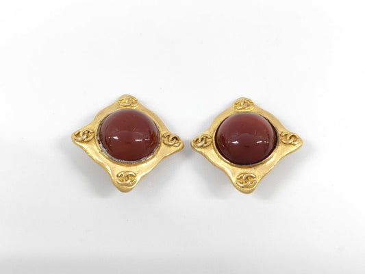 CHANEL Color Stone Coco Mark Earrings with Rice